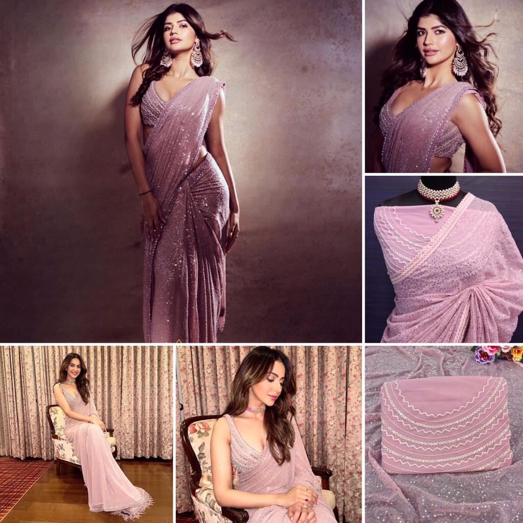 Light Pink Georgette Sequence Work Bollywood Saree - Image 5
