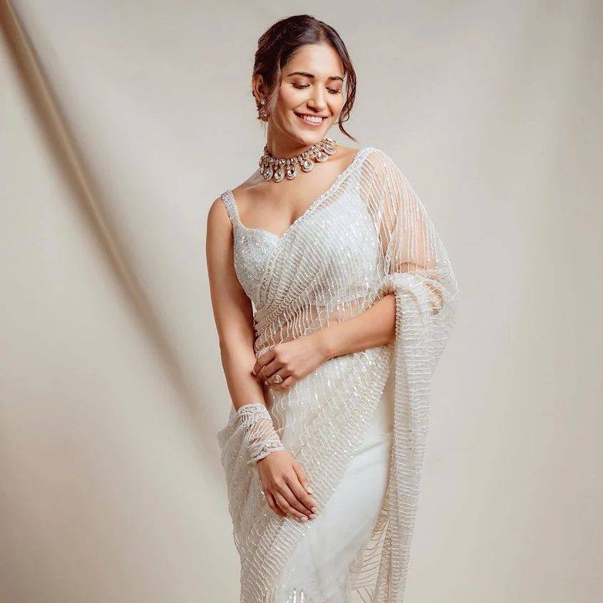 White Colour Bollywood Style Saree - Image 2