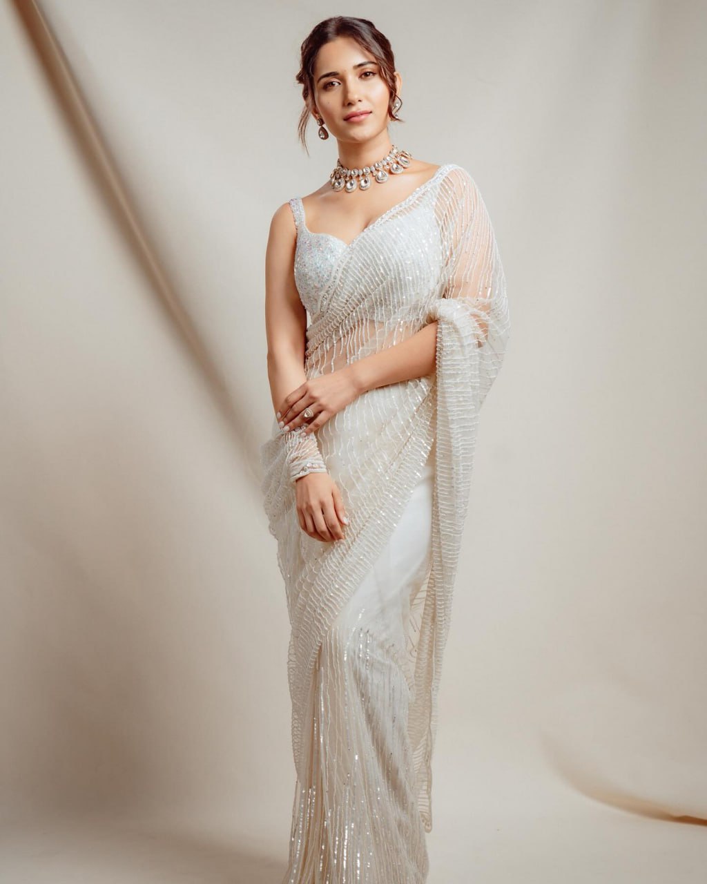 White Colour Bollywood Style Saree - Image 5