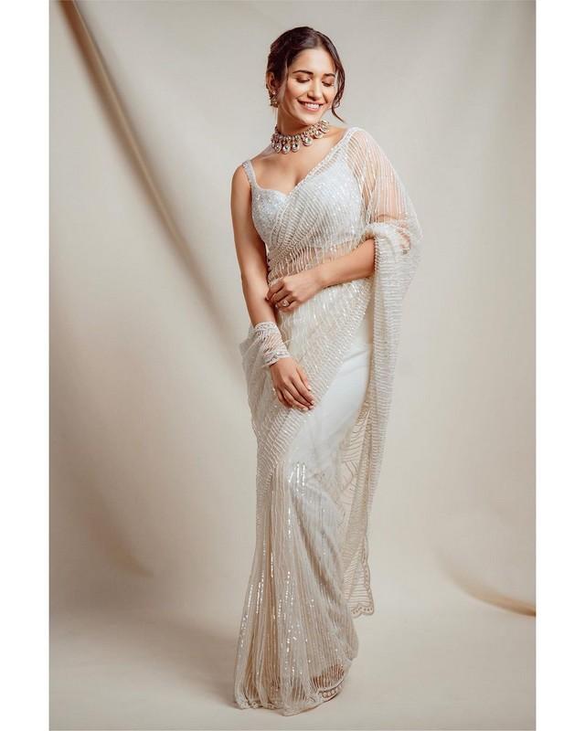 White Colour Bollywood Style Saree - Image 8