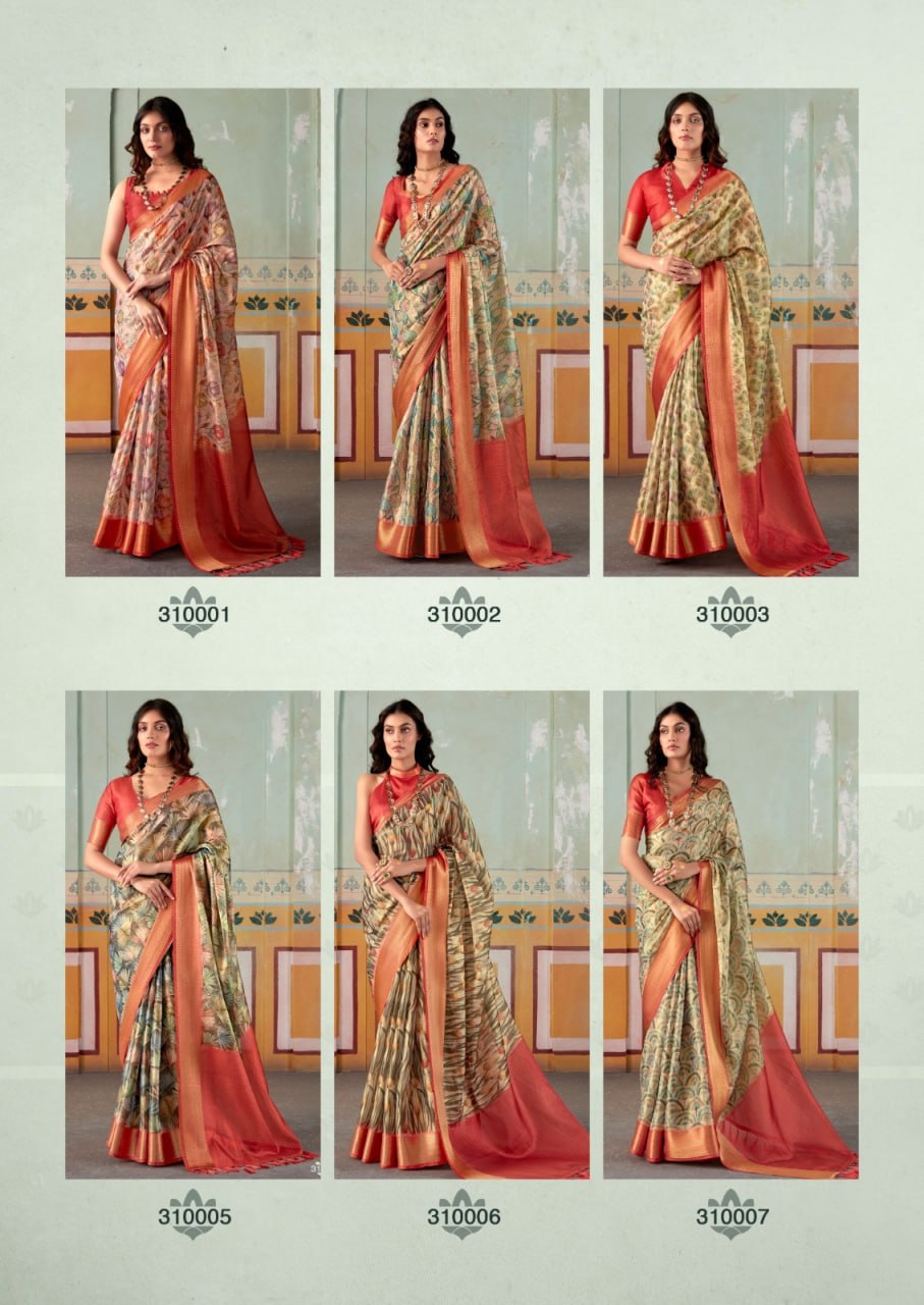 Red And Pink Woven Banarasi Tissue Silk Saree With Floral Print - Image 7