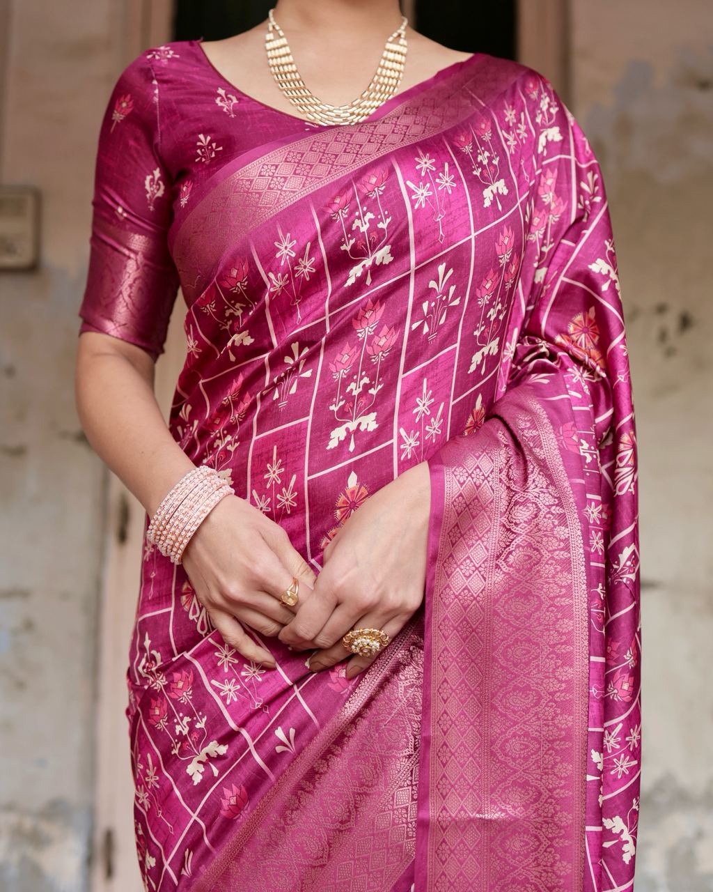 Rani Color Pure Silk Digital Printed Party Wear Saree - Image 9