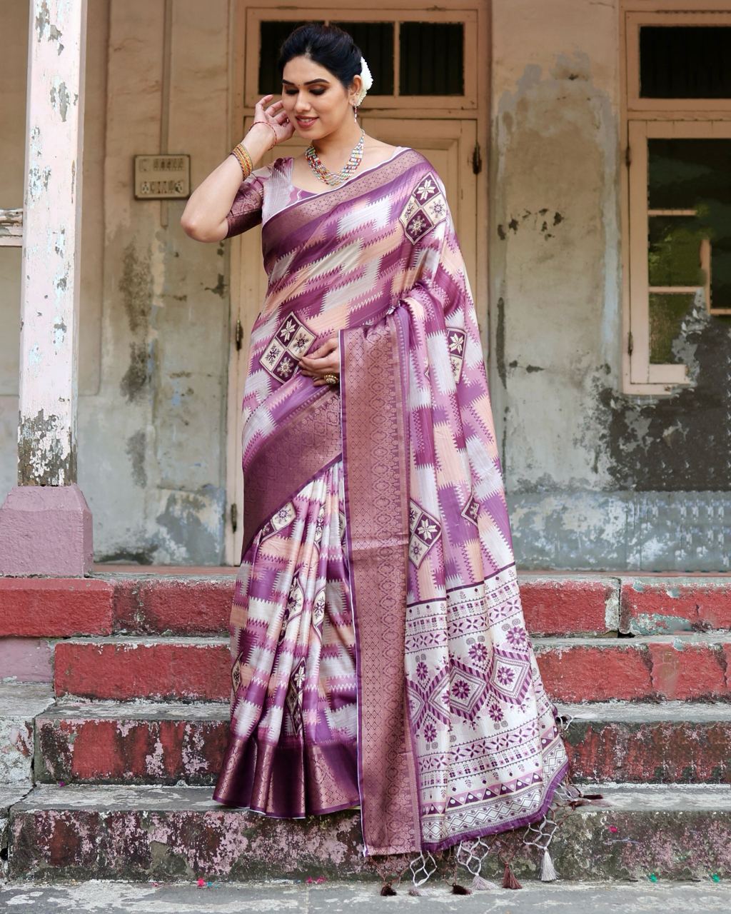 Wine Color Digital Print Dolla Silk Party Wear Ethnic Saree With Blouse - Image 10