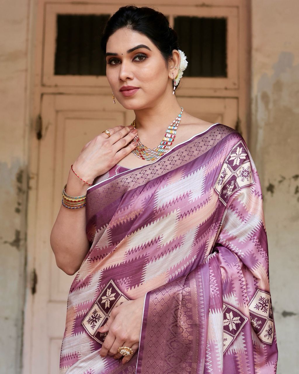 Wine Color Digital Print Dolla Silk Party Wear Ethnic Saree With Blouse