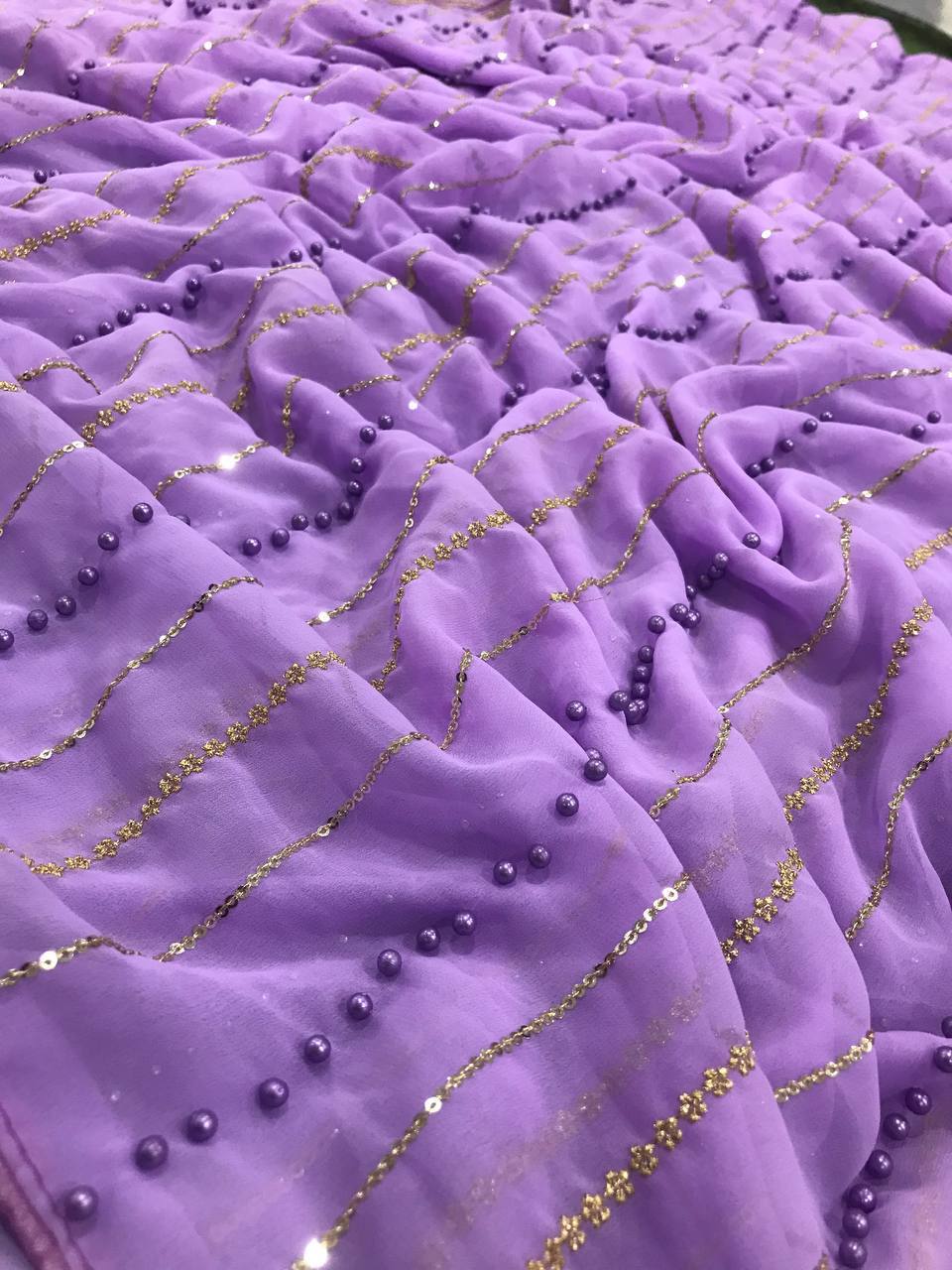 Lavender Color Beautiful Georgette Saree, Embroidery Work Saree, Party Wear saree, Wedding Wear Saree, Bold And Beautiful Saree Blouse - Image 4