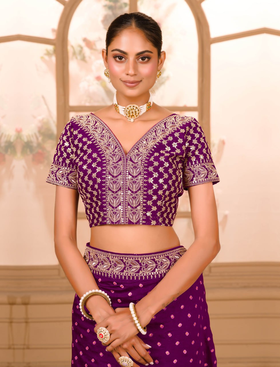 WINE COLOUR ZARI SEQUENCE WORK DESIGNER SAREE WITH BLOUSE