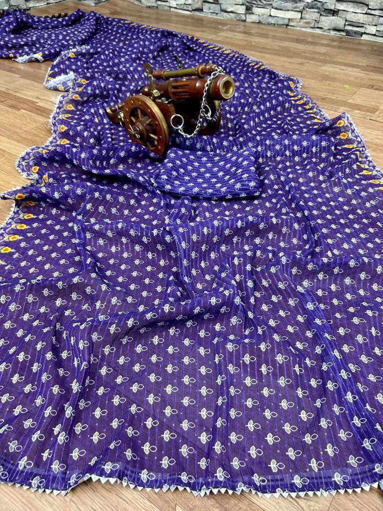 GEORGEET SAREE WITH DIGITAL PRINT DESIGN WITH CROSEK SEQUENCE DESIGN WORK - Image 2