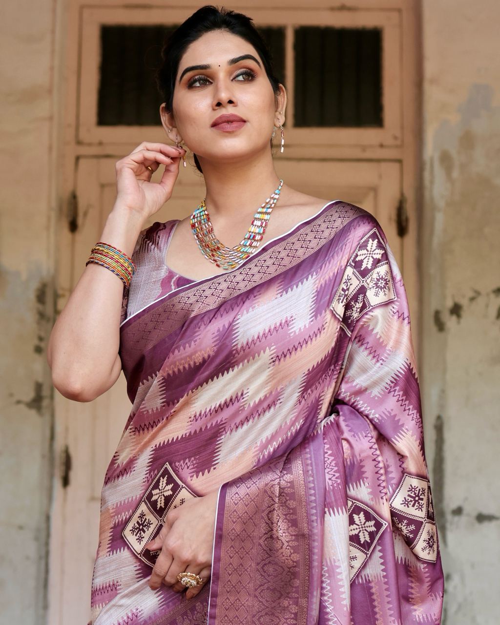 Wine Color Digital Print Dolla Silk Party Wear Ethnic Saree With Blouse - Image 8