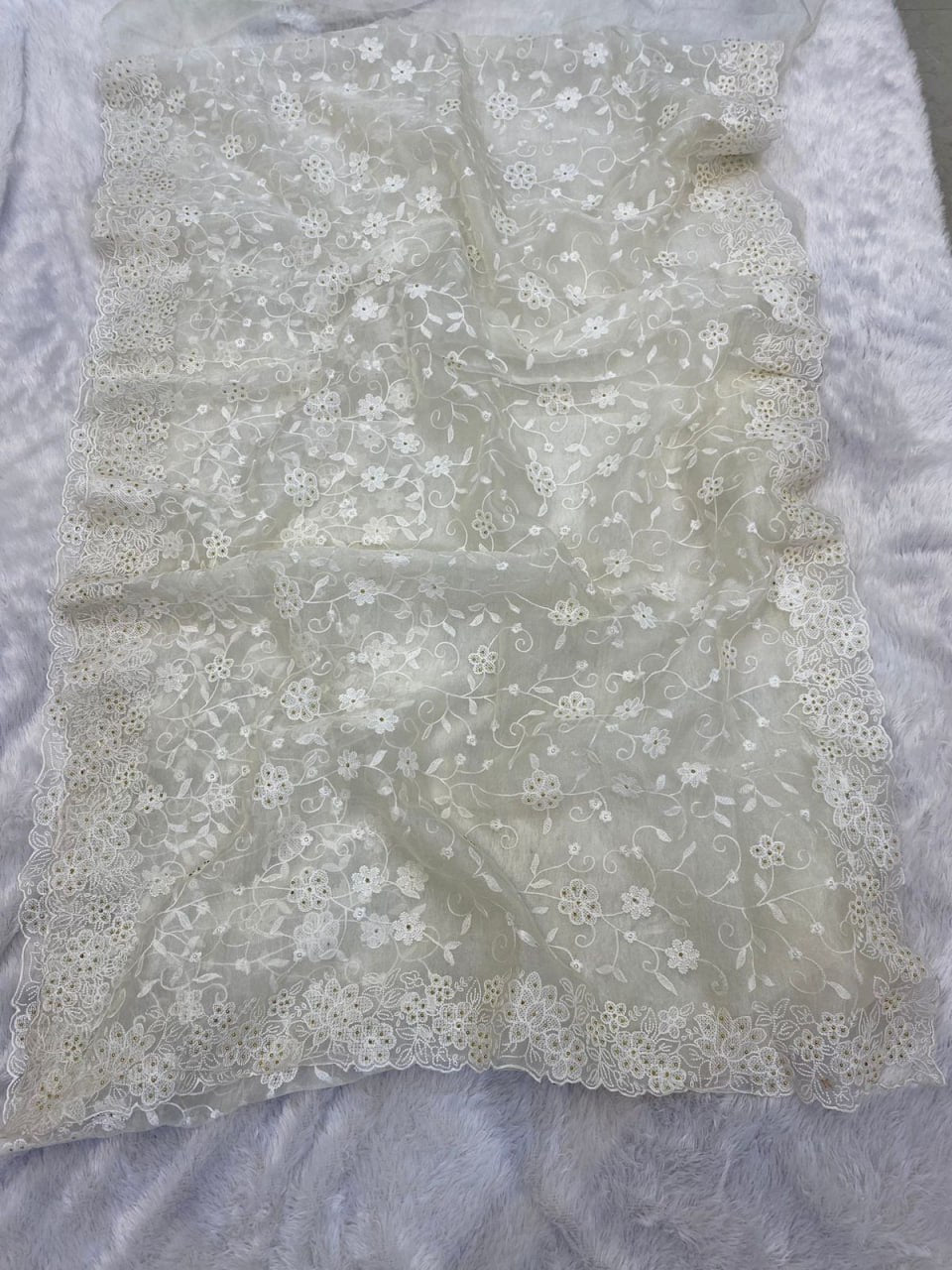 Pure soft Off-white silk organza saree - Image 10