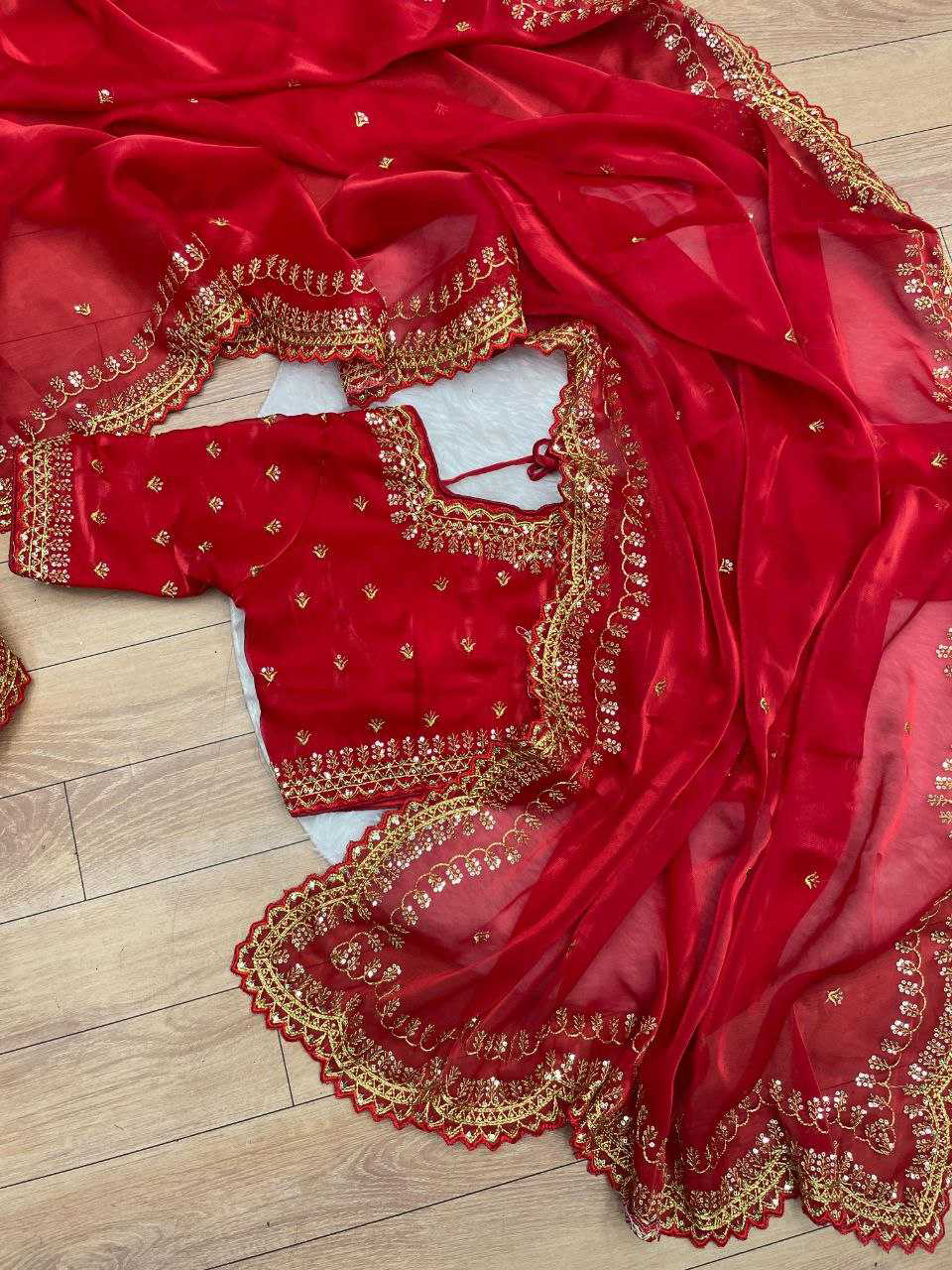 Pure Zimmy Choo Satin Saree With Beautiful 3MM Sequence Zari (C-Pallu) Work And Aarco Border