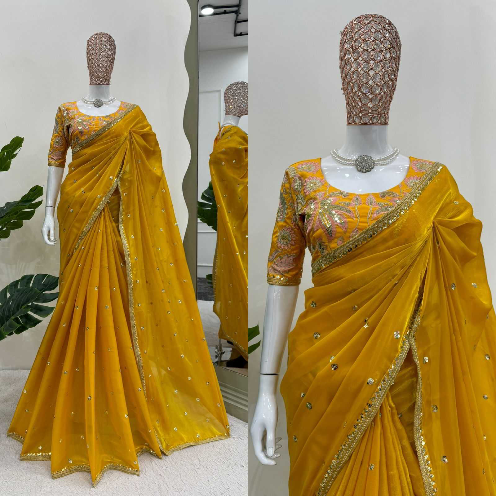PURE SOFT ZIMMY CHOO SILK FABRIC ON BEAUTIFUL EMBROIDERY ZARI AND SEQUENCES WORK WITH HEAVY WORK BORDER IN SAREE - Image 2