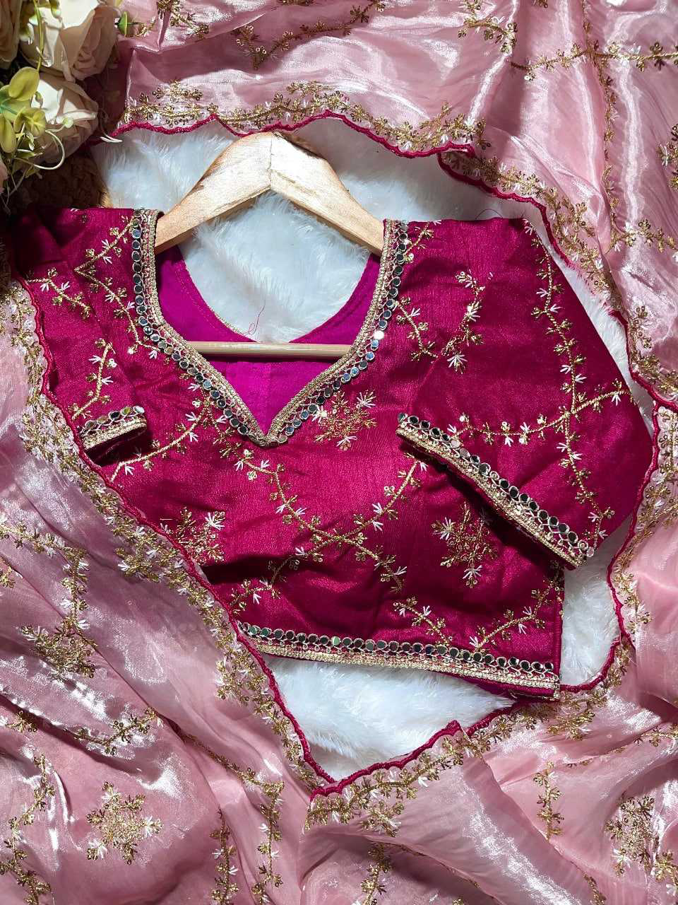 JIMMY CHOO SILK DESIGNER SAREE WITH READYMADE BLOUSE - Image 2