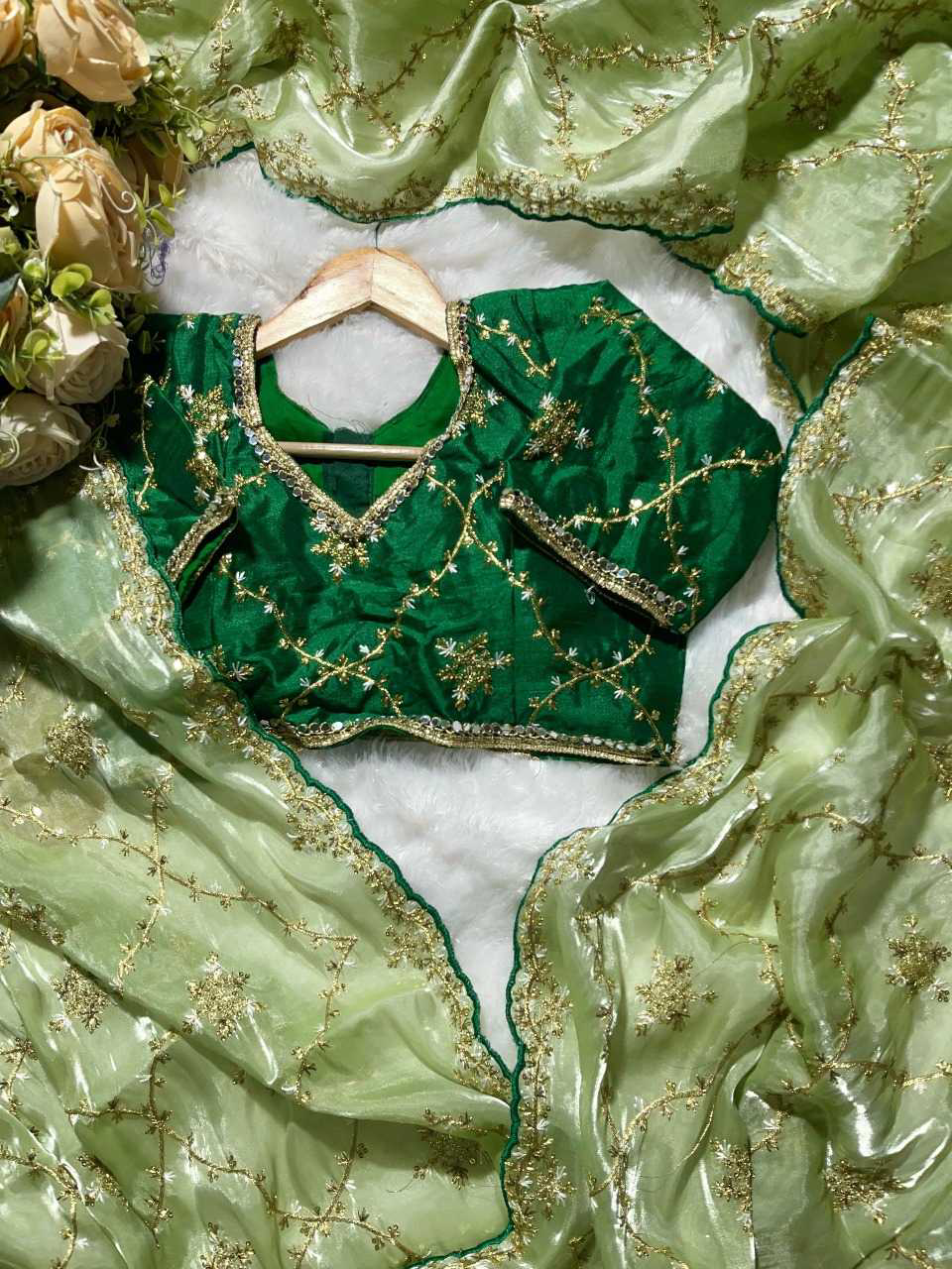 JIMMY CHOO SILK DESIGNER SAREE WITH READYMADE BLOUSE - Image 2