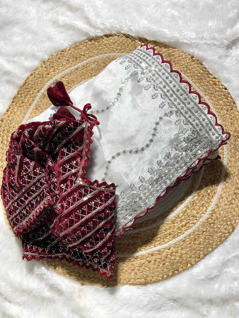 Havy Soft Organza Fabric With Beutiful Floral Prints With Beads And Katdana Handwork In Border - Image 3