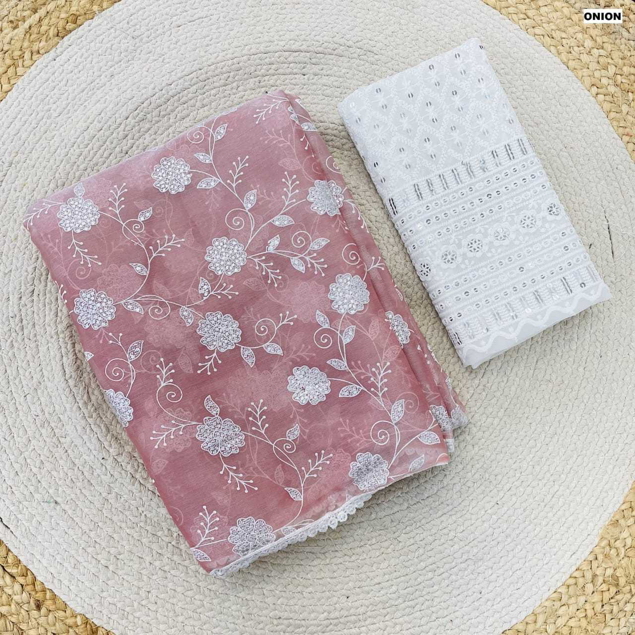 Jimmy Choo Chiffon Chikankari Saree With Chikankari Blouse