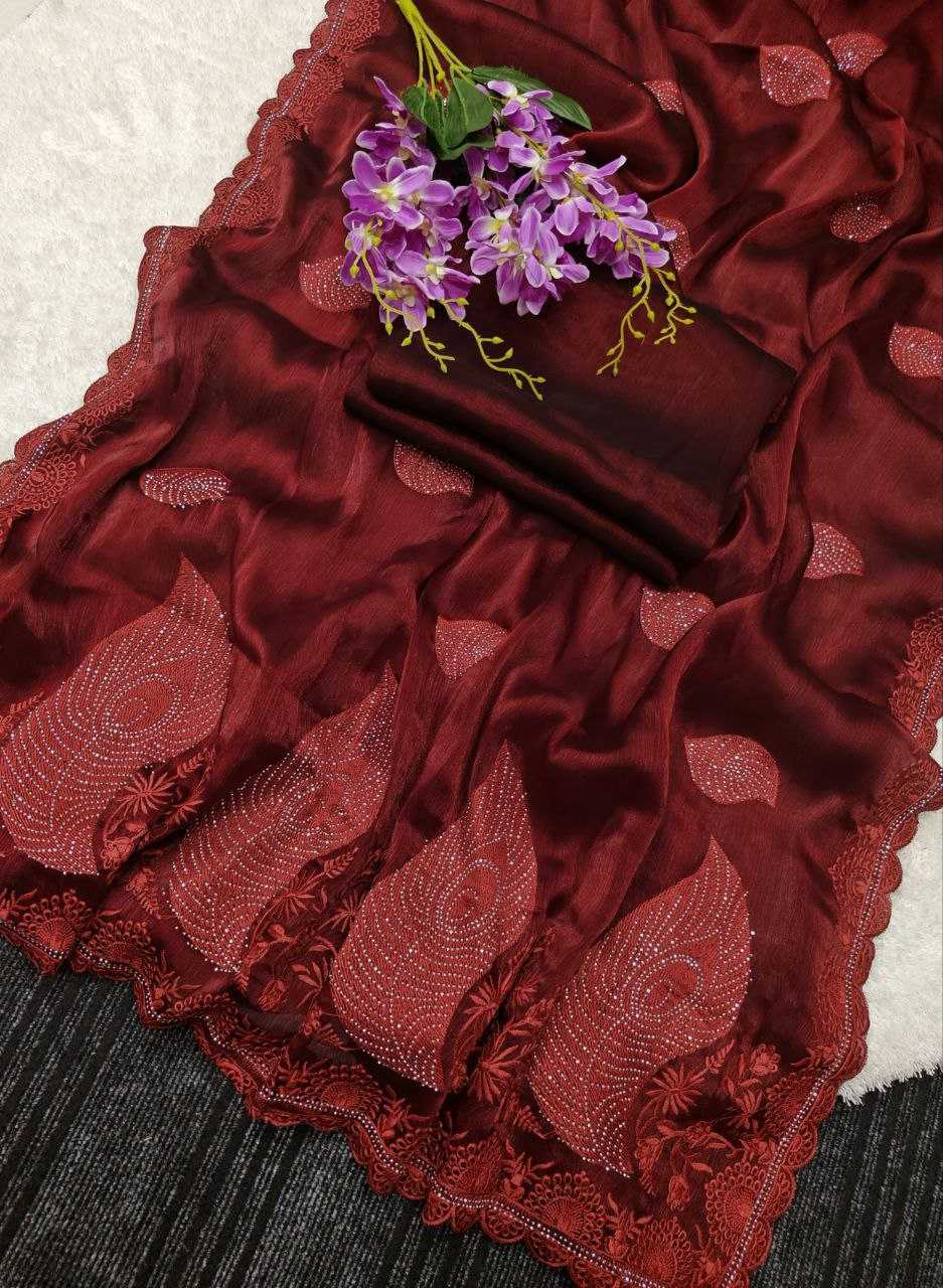 Soft Rich Burberry Silk Fabric Along With Designer Threads C-Pallu Work saree - Image 8