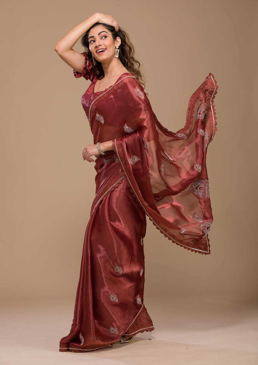 Soft Rich Burberry Silk Fabric Along With Designer Threads C-Pallu Work saree - Image 4