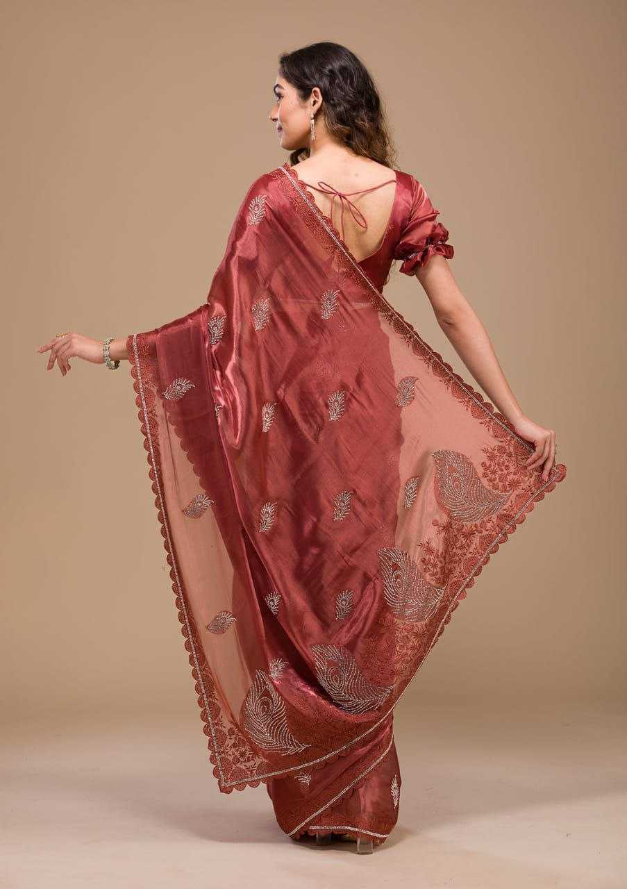 Soft Rich Burberry Silk Fabric Along With Designer Threads C-Pallu Work saree - Image 2