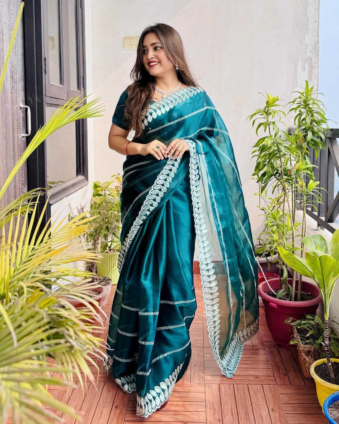 Pritty Rama Colour Soft Silk With Thread And Sequence Work Saree - Image 7