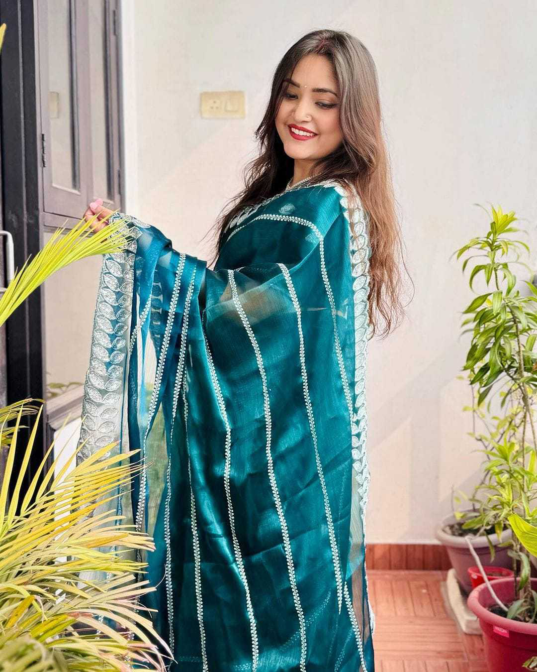 Pritty Rama Colour Soft Silk With Thread And Sequence Work Saree - Image 5