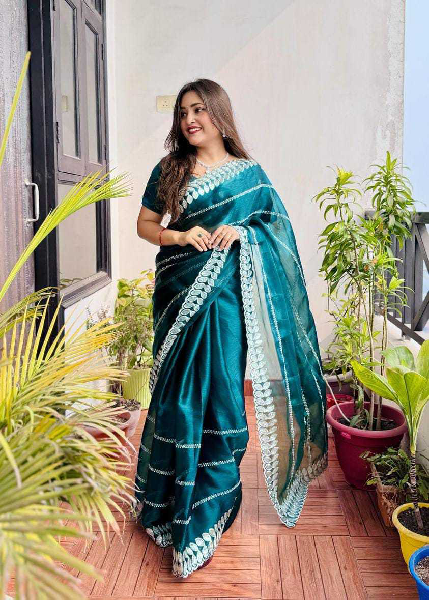 Pritty Rama Colour Soft Silk With Thread And Sequence Work Saree - Image 2