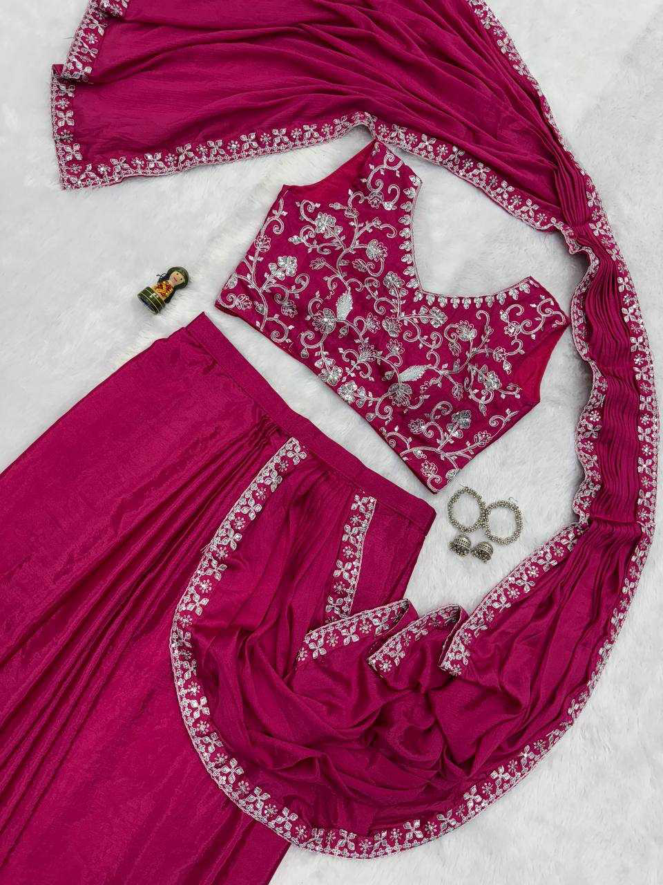 Blue EMBROIDERED LACE BORDER, READY TO WEAR WITH INNER & SHORT PALLU PATTERN - Image 5