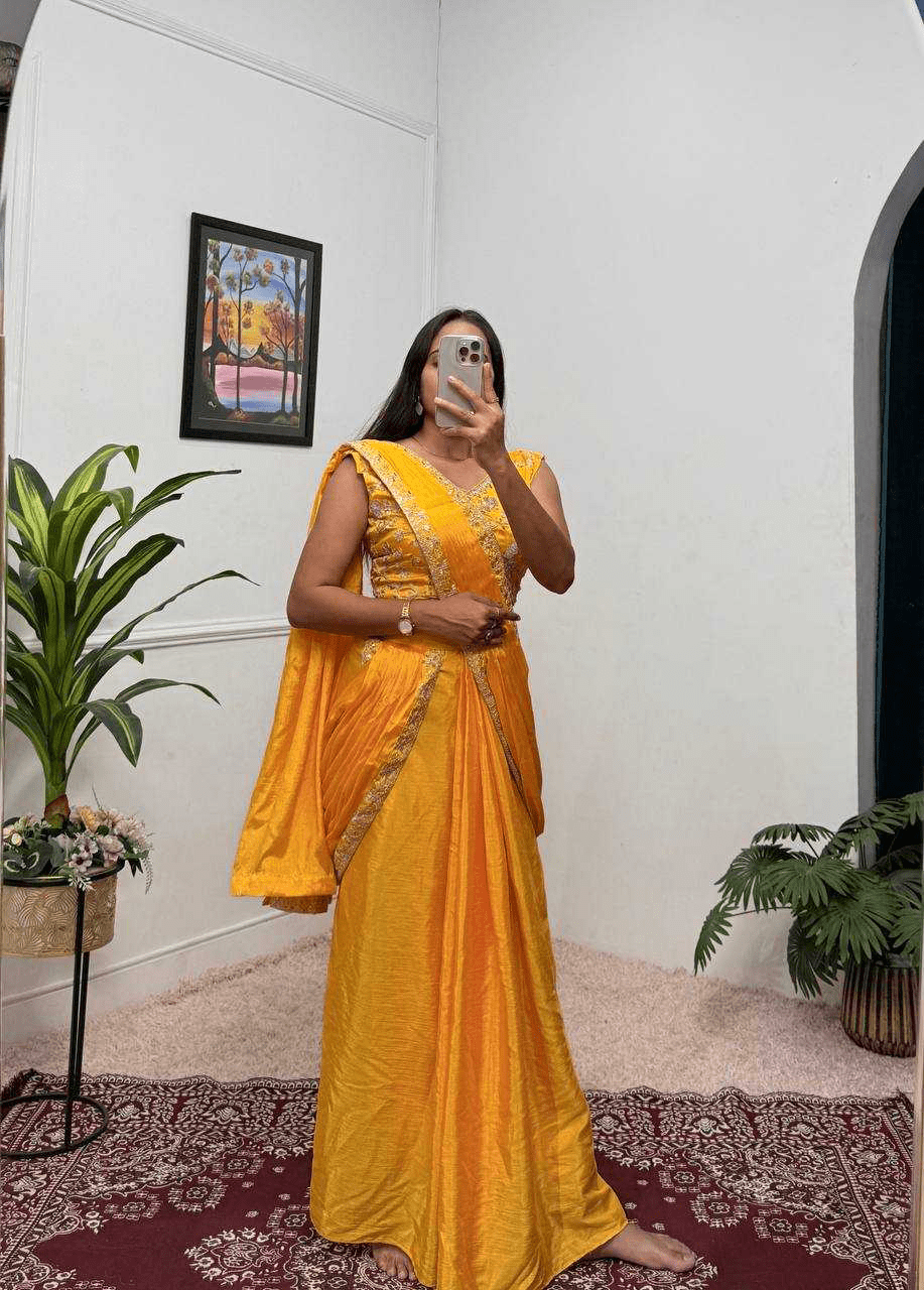 EMBROIDERED LACE BORDER, READY TO WEAR WITH INNER & SHORT PALLU PATTERN