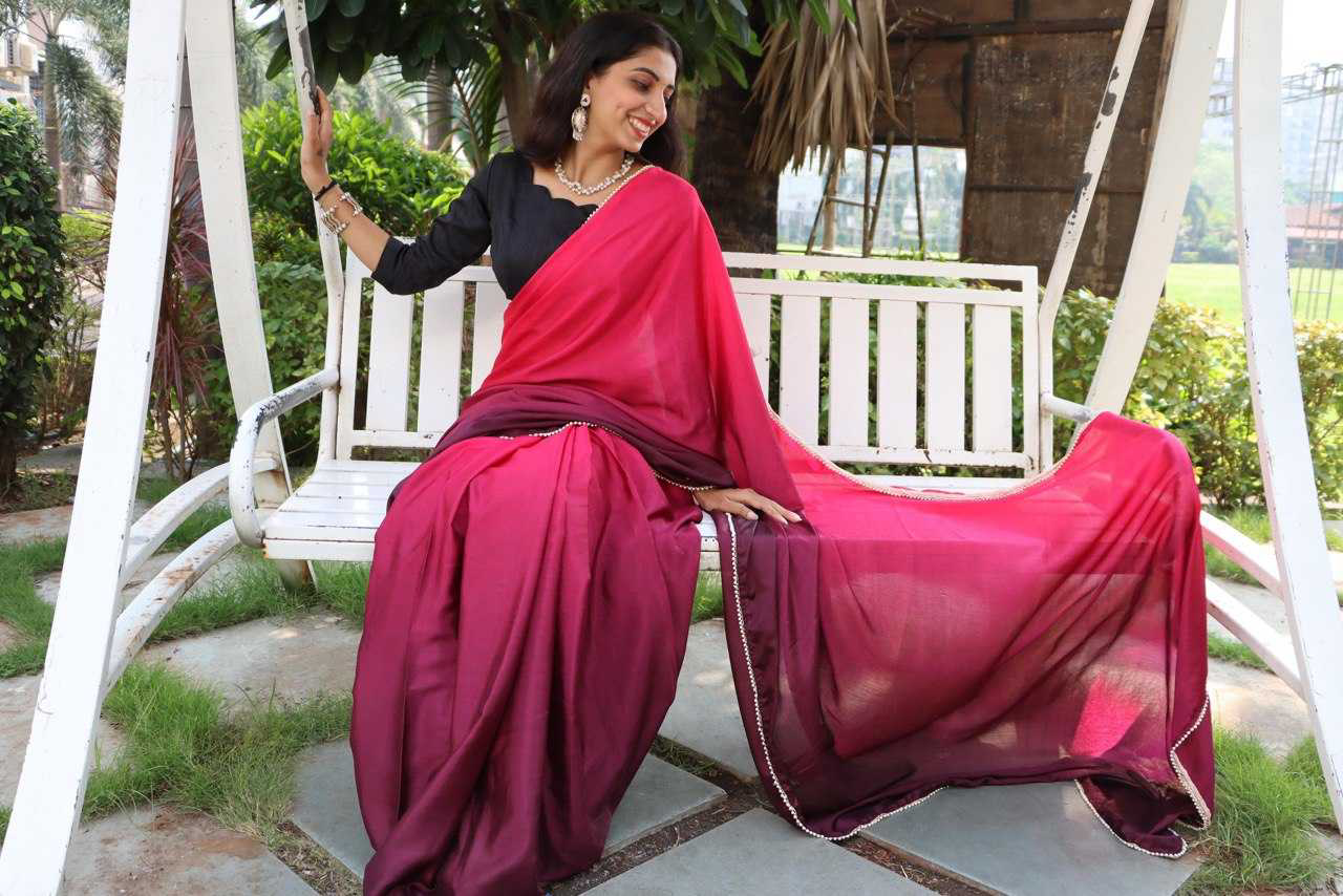 Stylish Ready To Wear Chinon Saree - Image 3