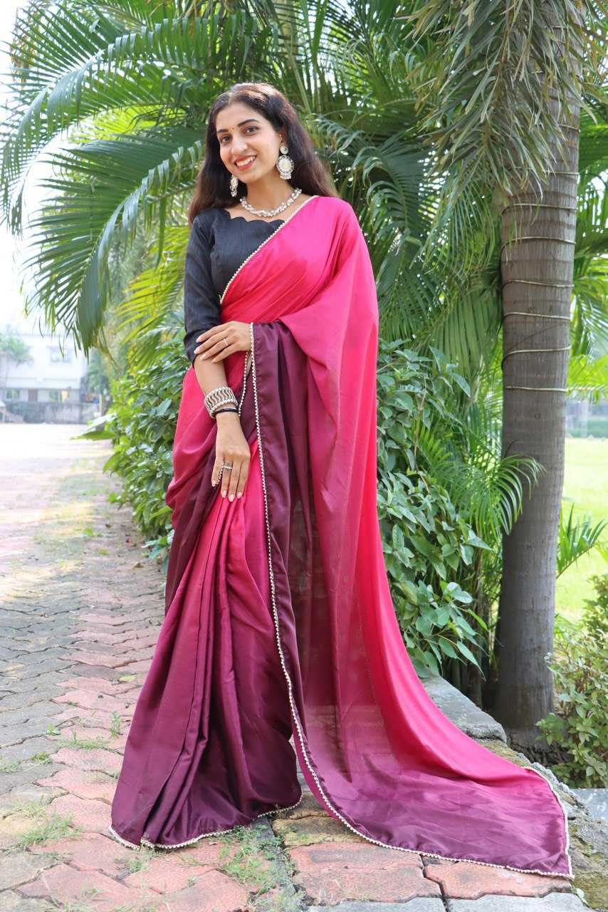Stylish Ready To Wear Chinon Saree - Image 2
