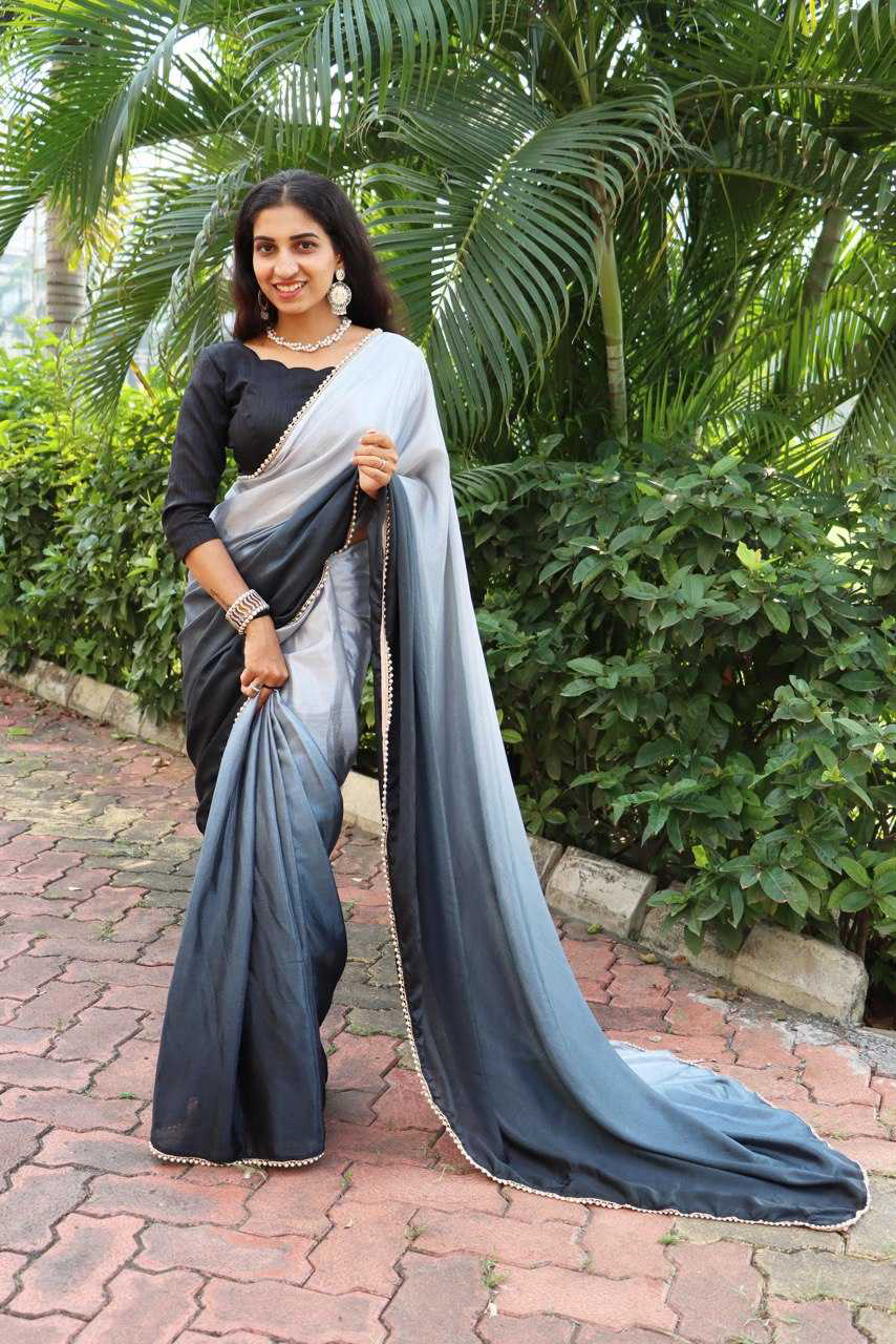 Stylish Ready To Wear Chinon Saree - Image 2