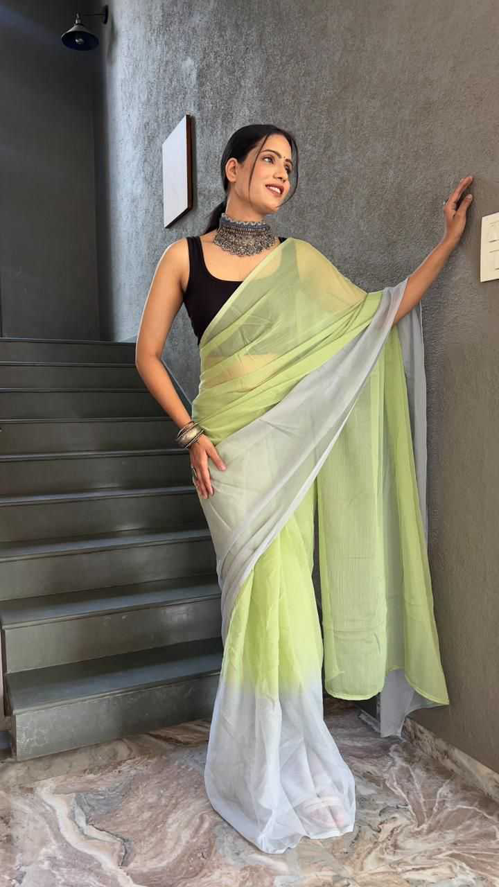 Gorgeous Light Green Georgette Padding Print Ready to Wear Sarees With Unstitched Blouse