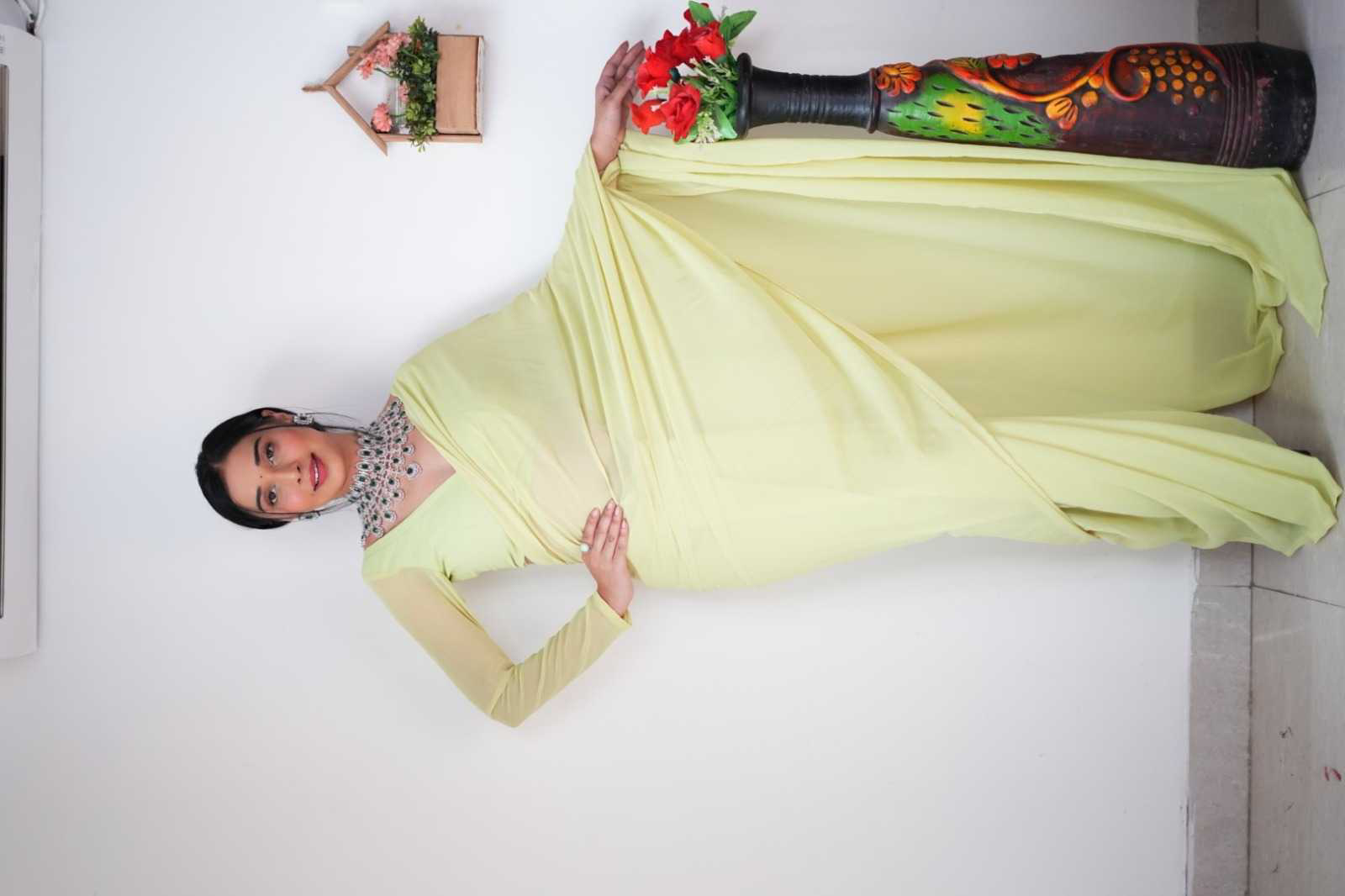 Pretty Pista Color Soft Georgette Silk Design All Over Work Saree