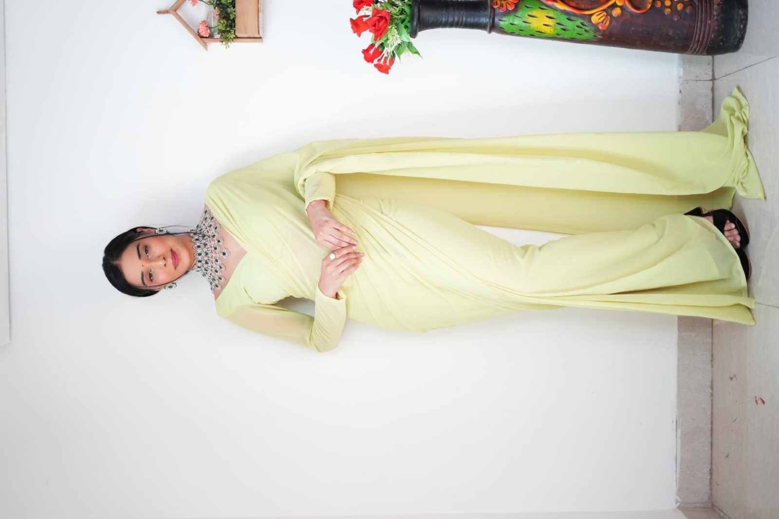 Pretty Pista Color Soft Georgette Silk Design All Over Work Saree - Image 2