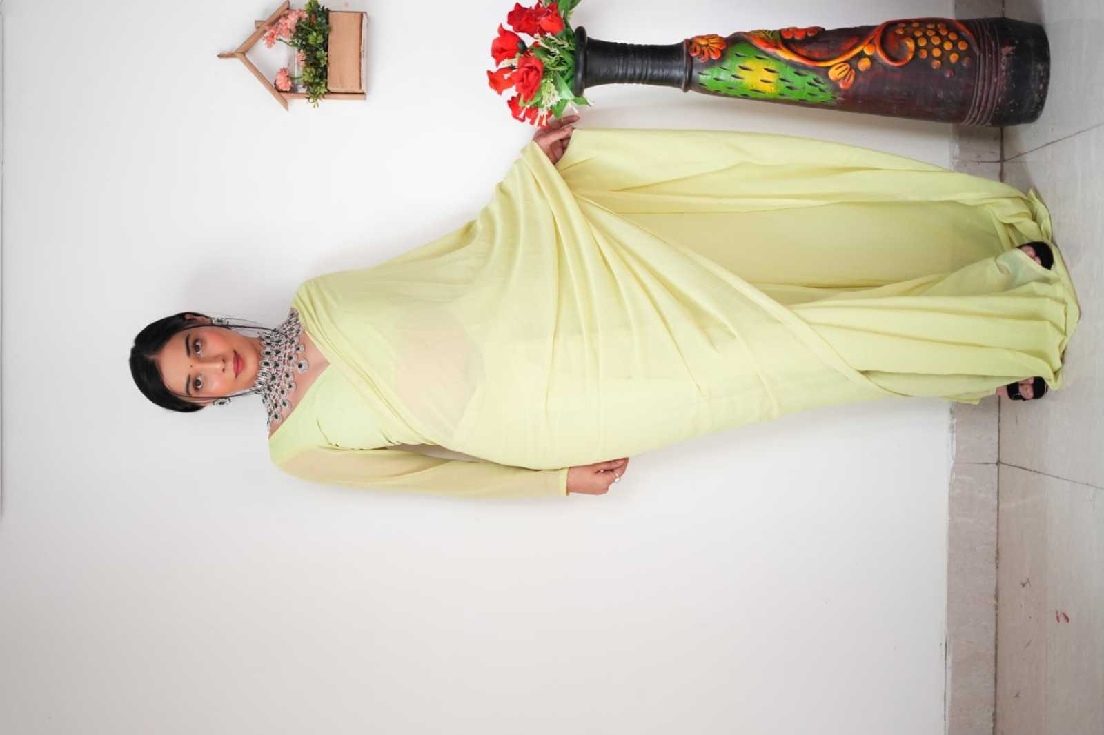 Pretty Pista Color Soft Georgette Silk Design All Over Work Saree - Image 3