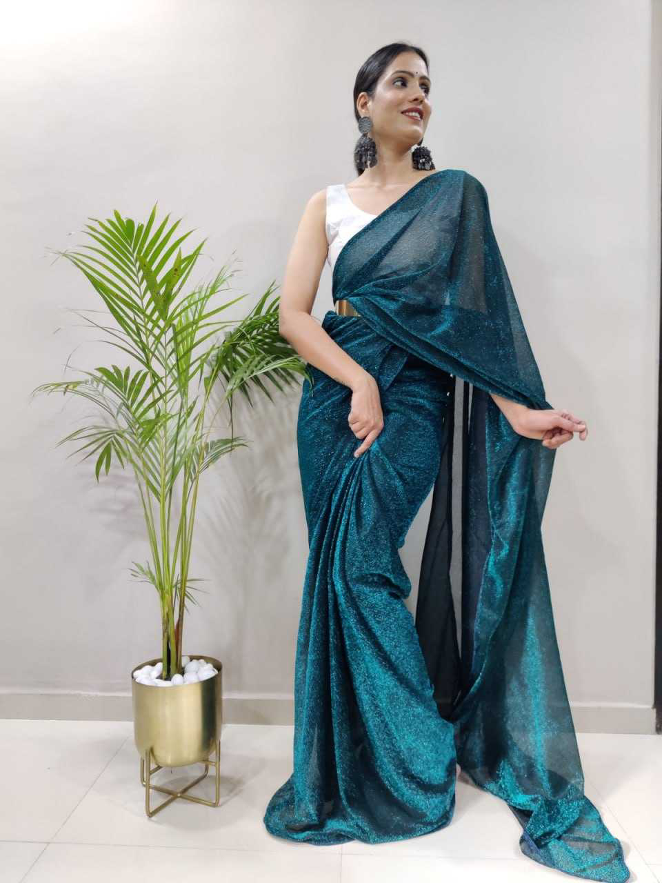 Pretty Pista Color Soft Georgette Silk Design All Over Work Saree