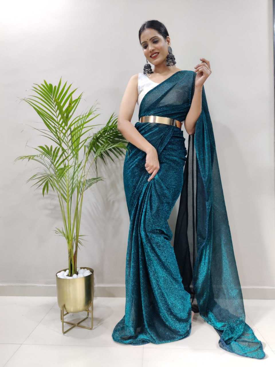 Pretty Pista Color Soft Georgette Silk Design All Over Work Saree - Image 3