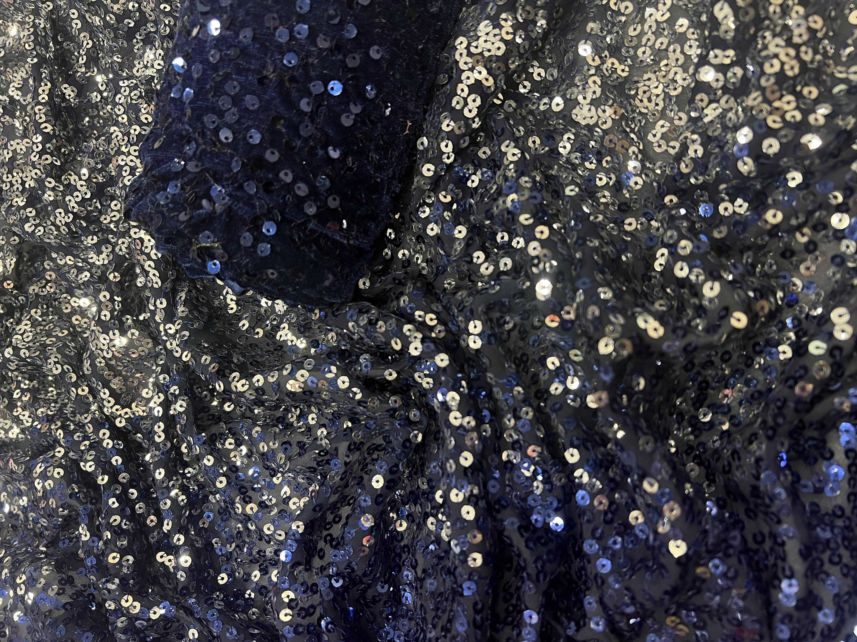 Navy Blue Beautiful Dual color 5 MM sequins embroidery work Saree - Image 16