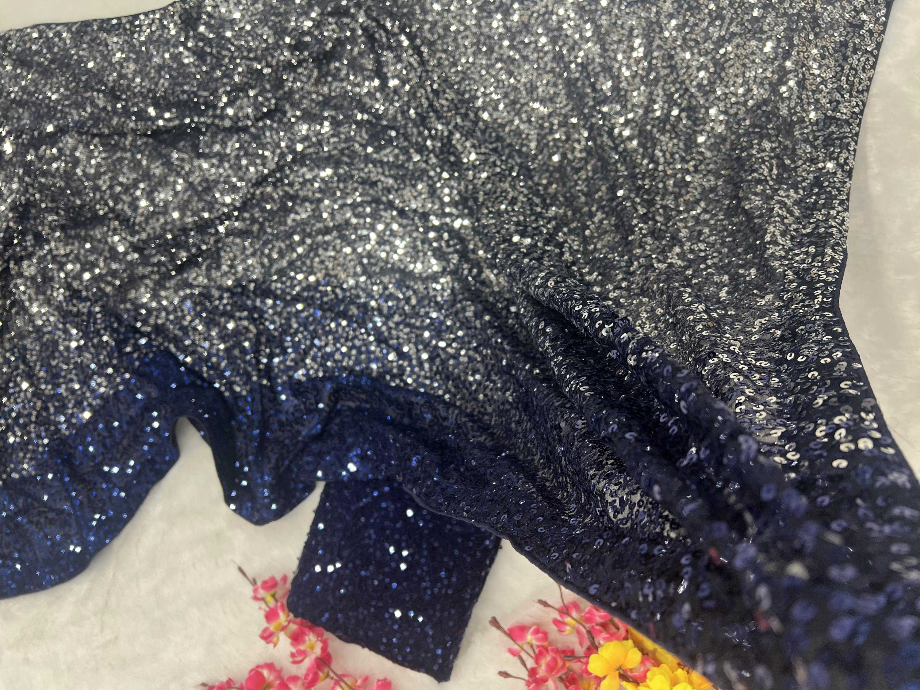 Navy Blue Beautiful Dual color 5 MM sequins embroidery work Saree - Image 20