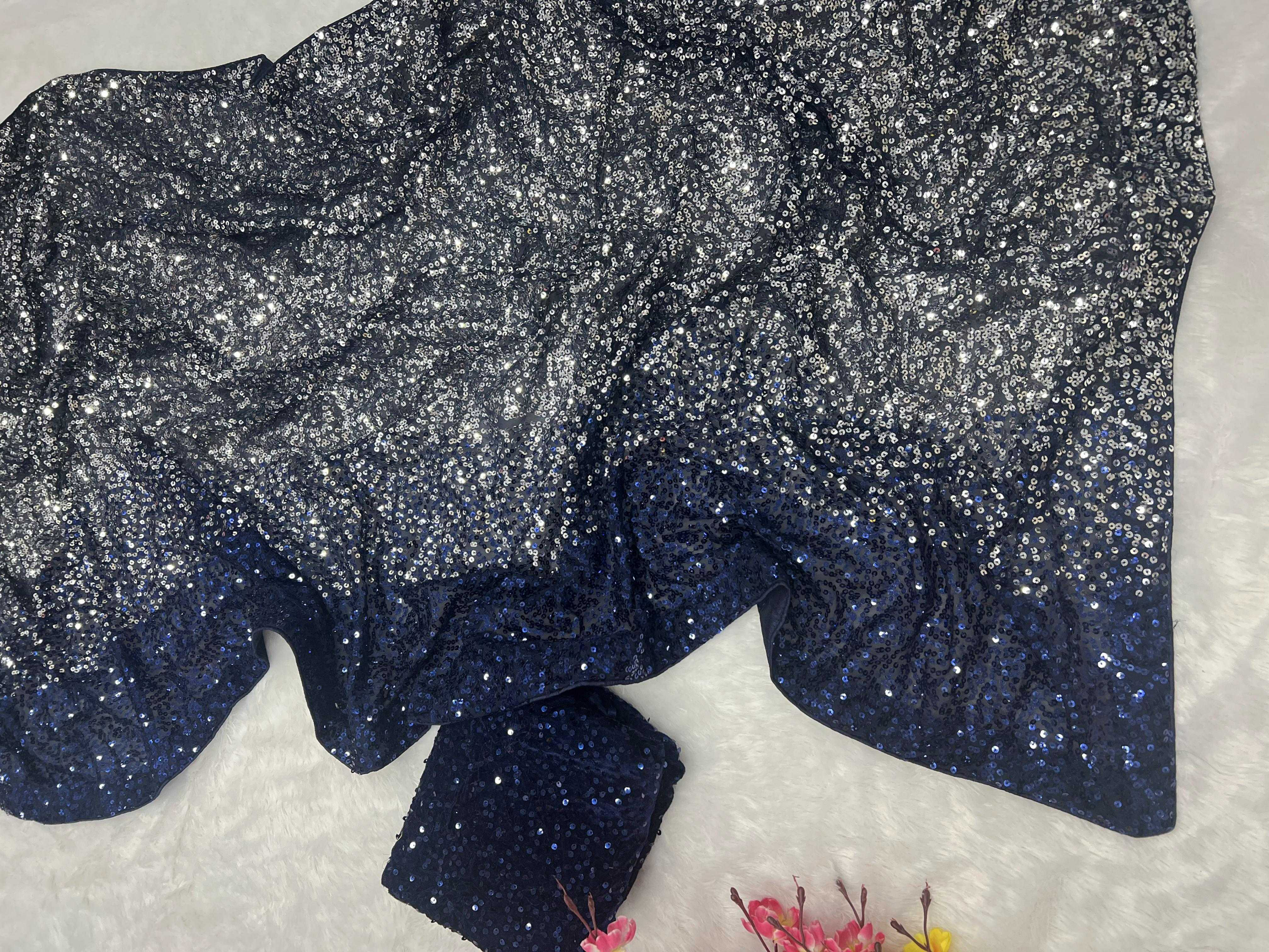 Navy Blue Beautiful Dual color 5 MM sequins embroidery work Saree - Image 19