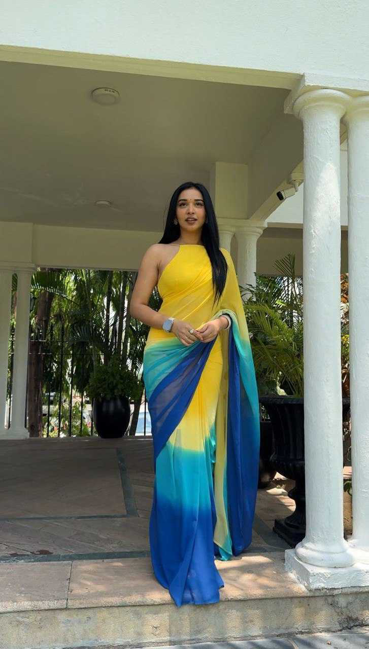 Grand Yellow Color Pure Soft Georgette Silk Design All Over Saree - Image 8