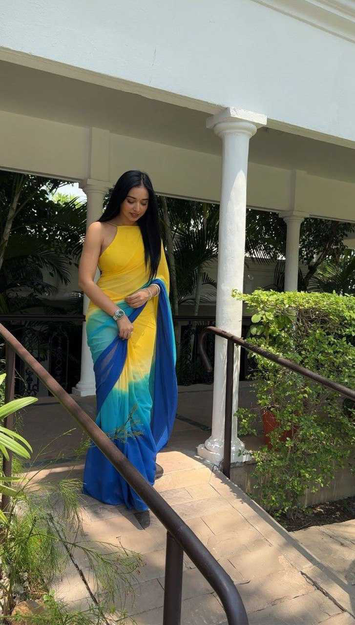 Grand Yellow Color Pure Soft Georgette Silk Design All Over Saree - Image 2