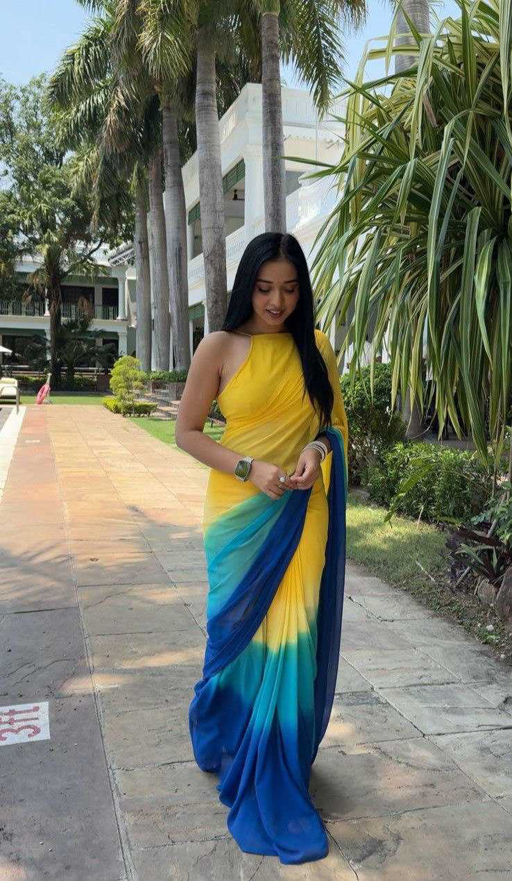 Grand Yellow Color Pure Soft Georgette Silk Design All Over Saree - Image 3