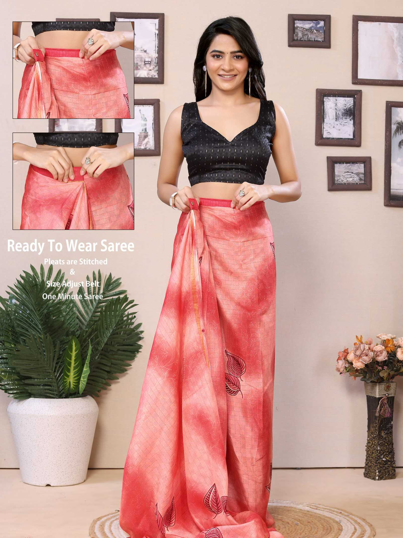 Ready To Wear Printed Silk Saree - Image 5