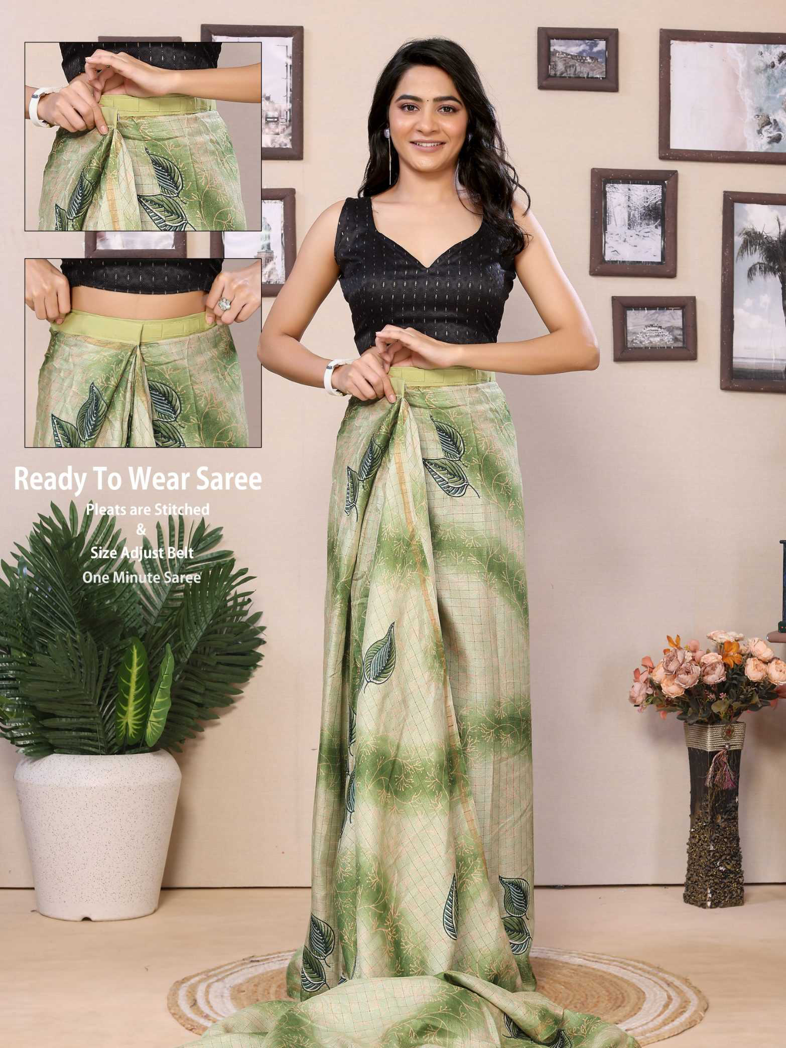 Ready To Wear Printed Silk Saree - Image 2