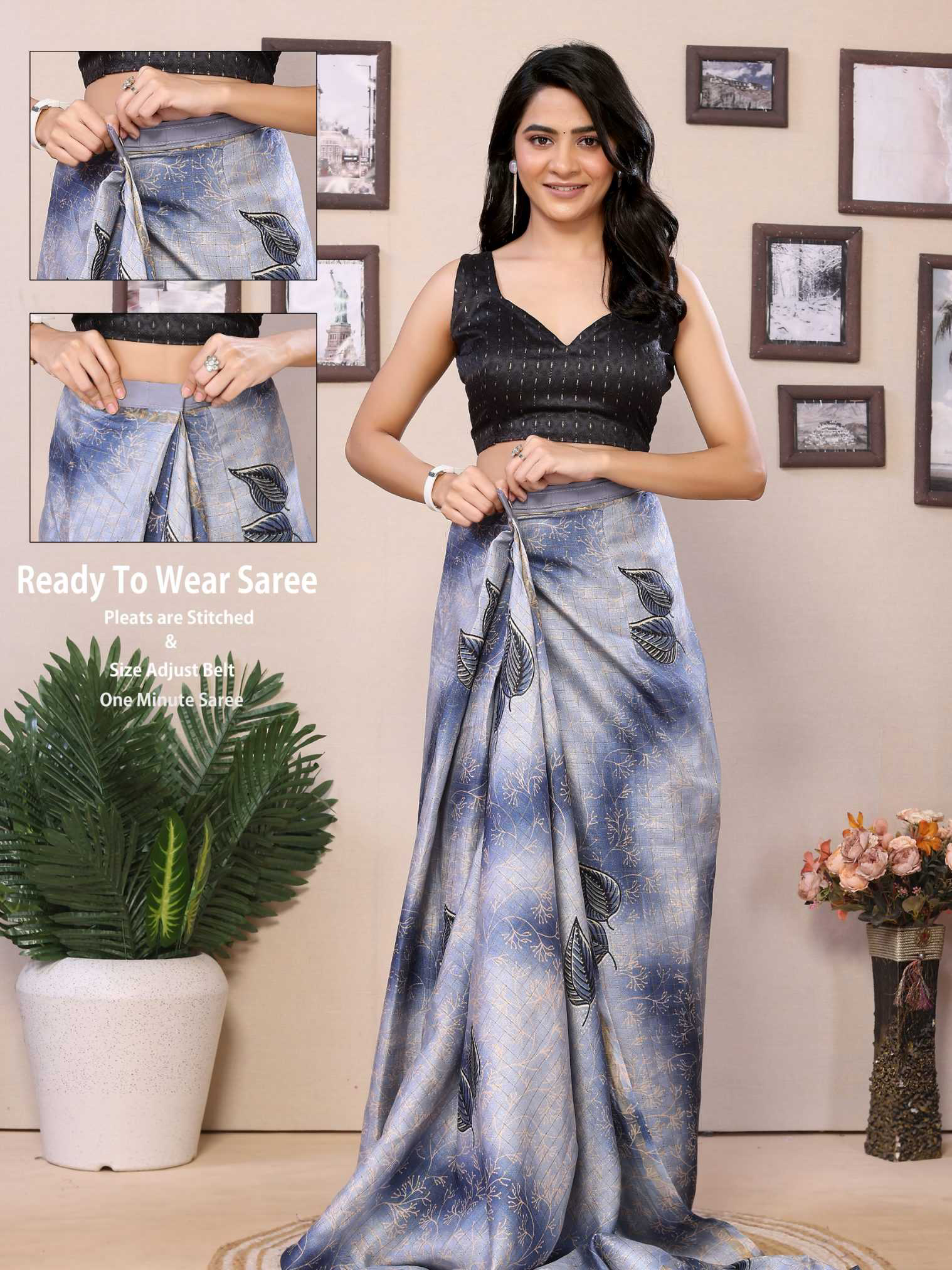 Ready To Wear Printed Silk Saree - Image 6