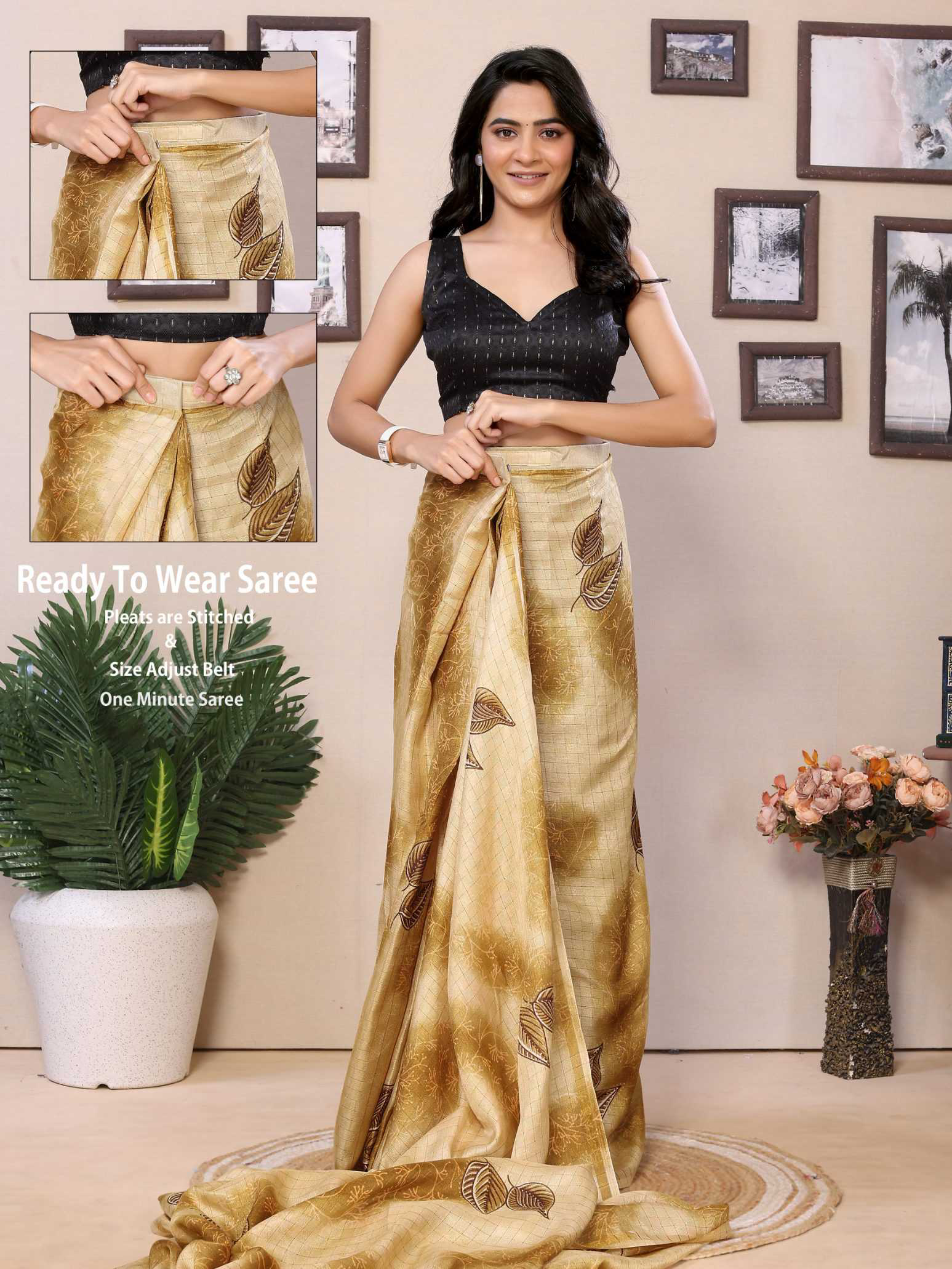 Ready To Wear Printed Silk Saree - Image 7
