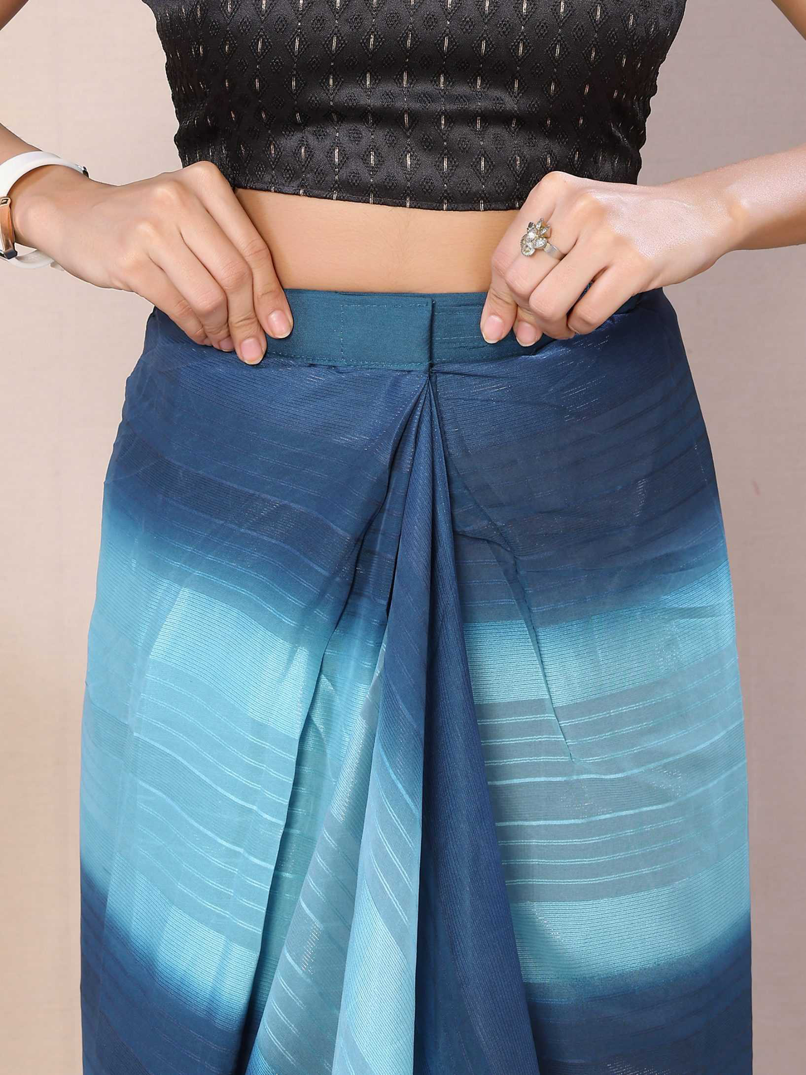 Ready to wear multi georgette saree with zari stripe work - Image 7