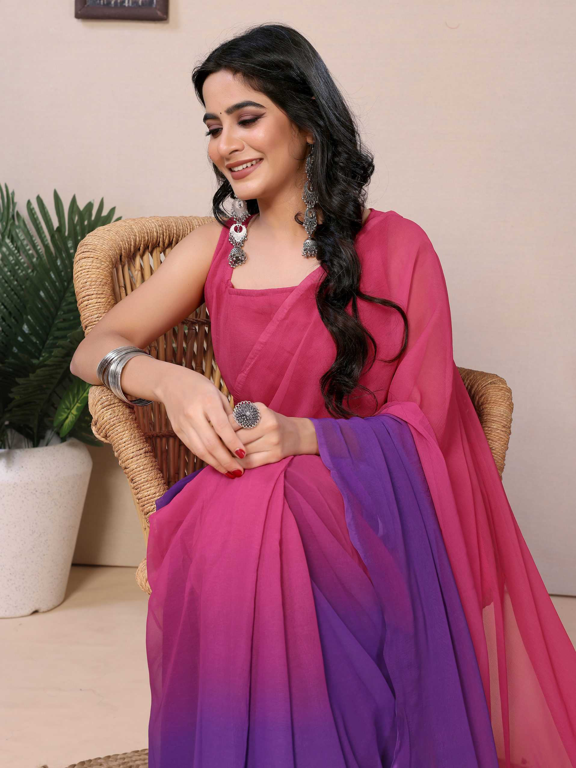 Women Party Wear Printed Georgette Ready To Wear Saree With UnStitched Blouse - Image 5