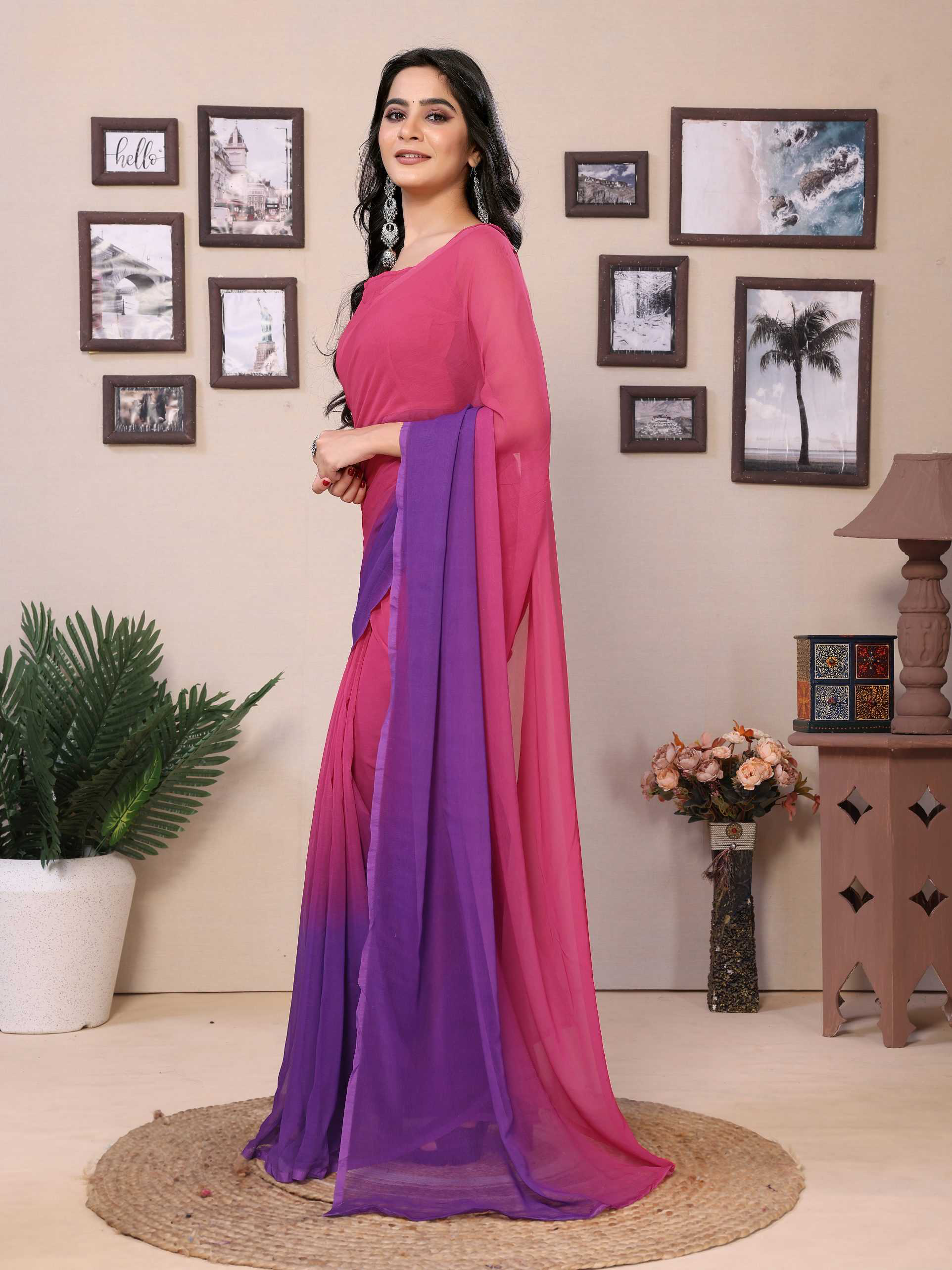 Women Party Wear Printed Georgette Ready To Wear Saree With UnStitched Blouse - Image 4