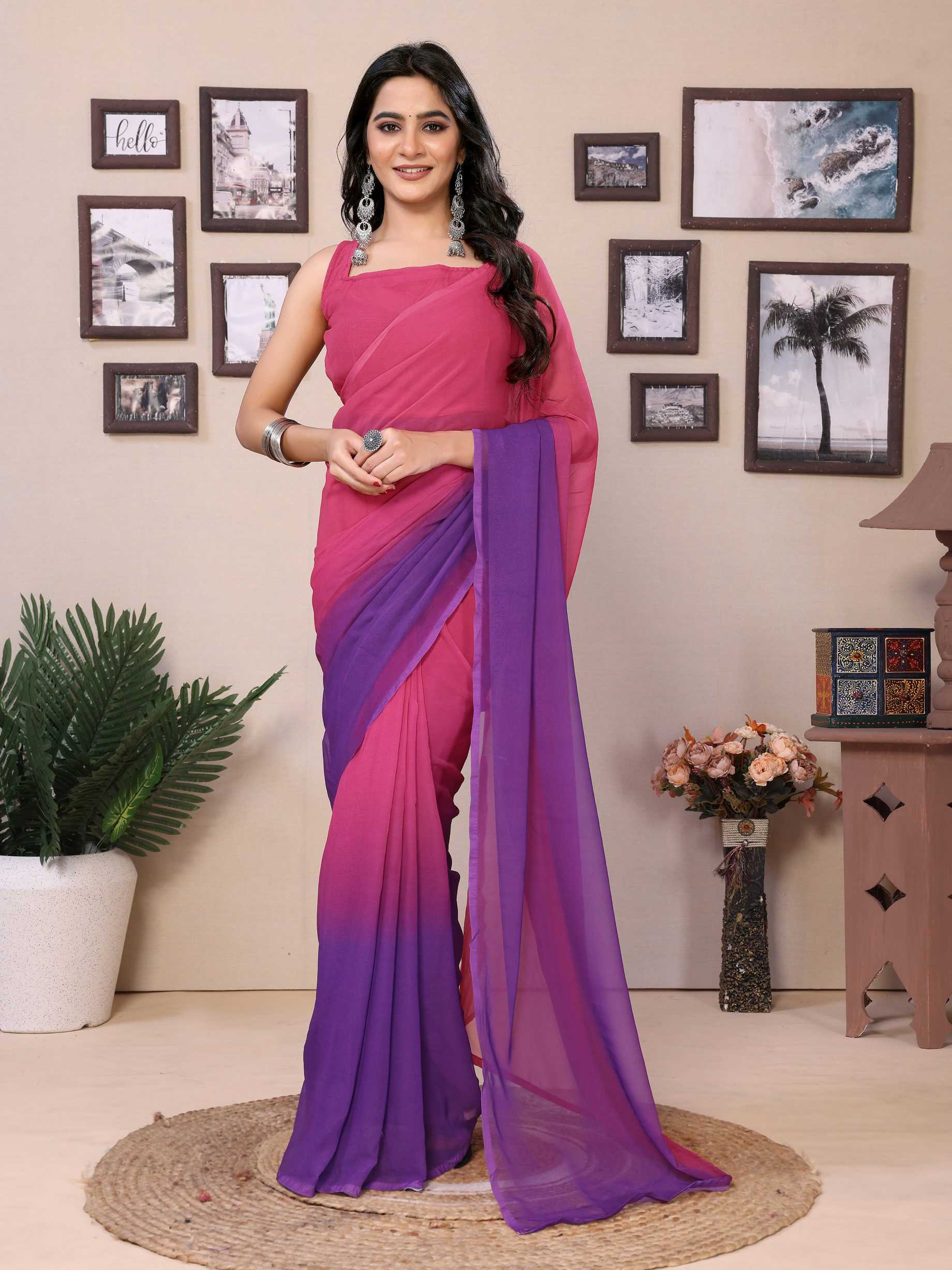 Women Party Wear Printed Georgette Ready To Wear Saree With UnStitched Blouse - Image 2